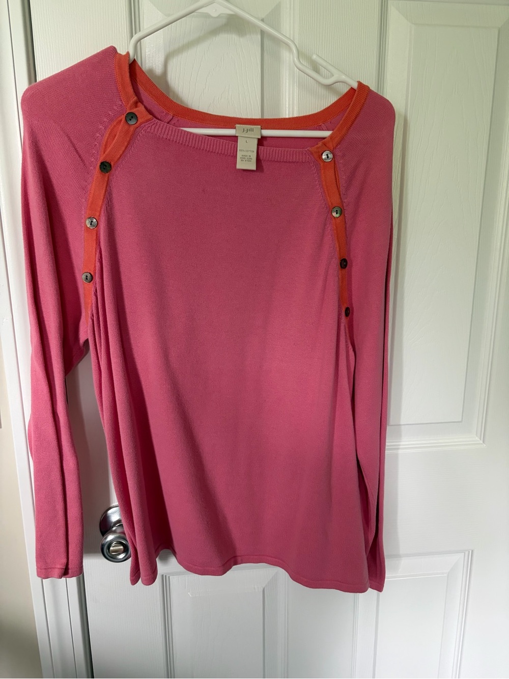 J. Jill Pink Long Sleeve Top with Orange Neck Trim